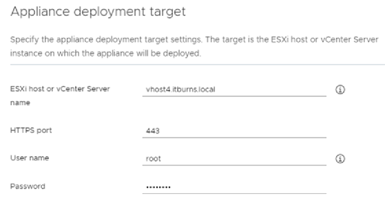 VCenter deployment settings